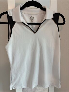 EP Pro White Sleeveless Polo Tank with Black Panels